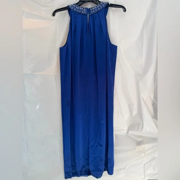 Jones New York Sleeveless Cobalt Blue Pleated Midi Dress with jewelled collar - Picture 2 of 10
